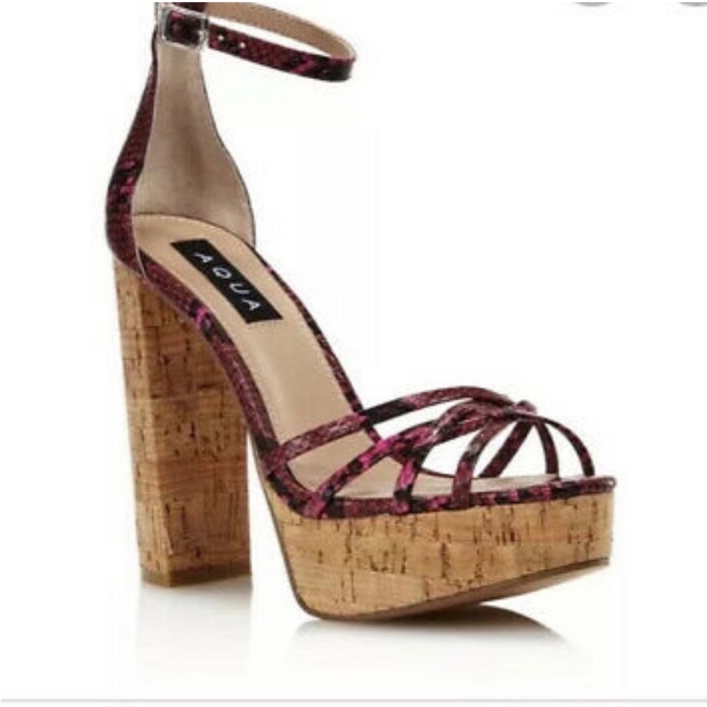 NIB Aqua Milo pink & black snakeskin print strappy platform heel Size 8M